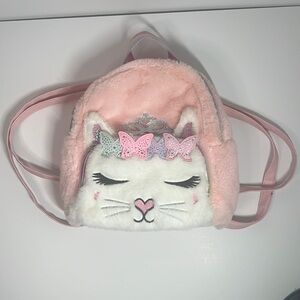 Toddler kitty 🐈‍⬛ fuzzy backpack 🎒 with front zipper and adjustable straps